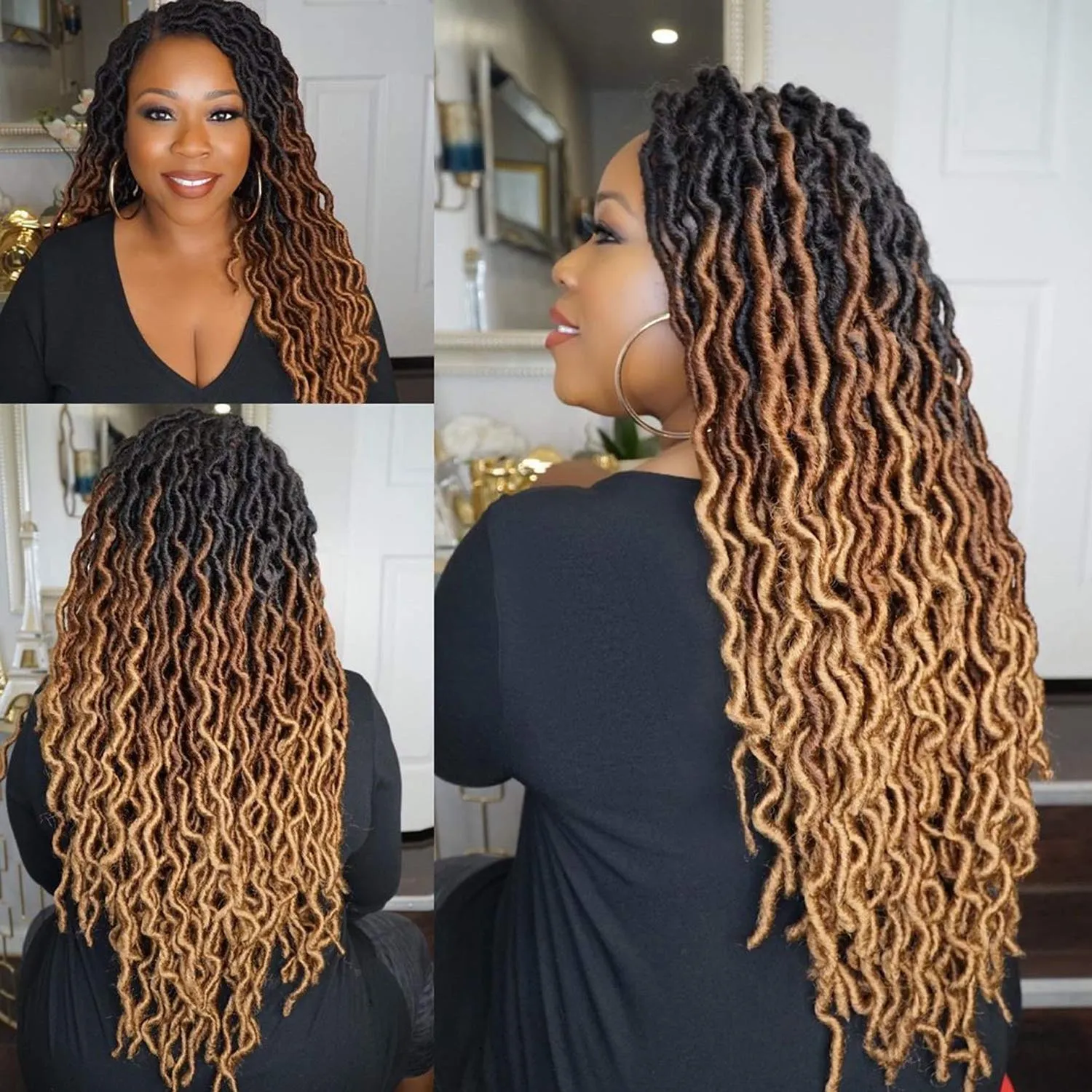 Zigeuner faux locs haakhaar 3 tone 24 strengen bordeauxen godin locs haakvlechten haar golvende zigeuner locs haar 18 inches