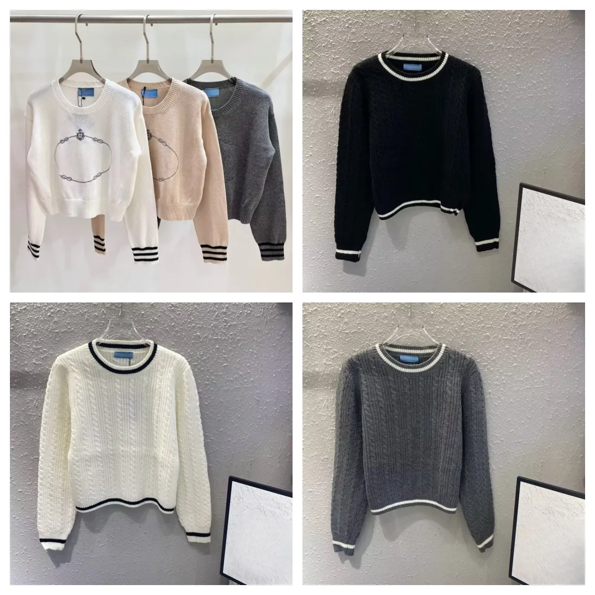 Fashion Designer Sweaters for Women Winter Autumn Long Sleeve Sweatshirts with Cuff Stitching Luxury Clothes Festival Gifts 25252