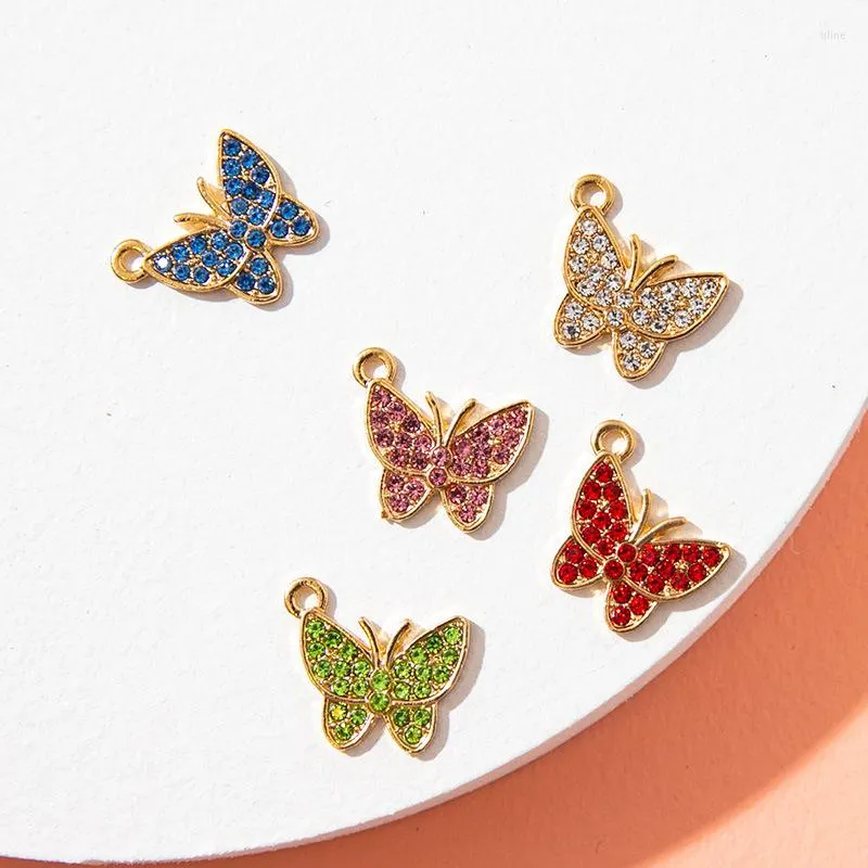 Charms 10st 14 12mm Color Diamond Butterfly Series Pendant örhängen Halsband Armband som gör handgjorda DIY -smycken Tillbehör