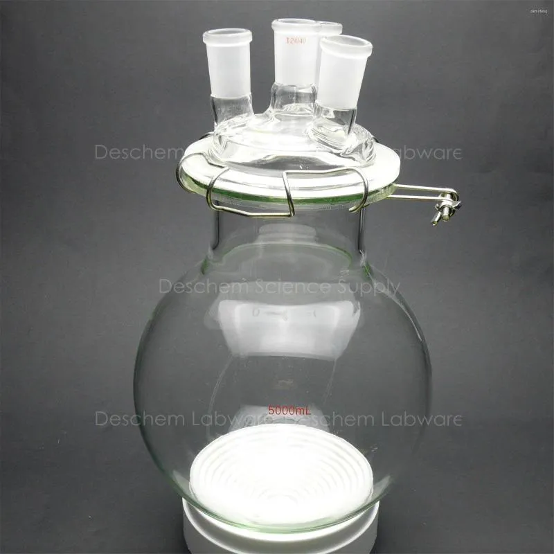 Recipiente di reazione in vetro da 5000 ml 5 L 24/40 Reattore chimico da laboratorio a 4 colli con morsetto sul coperchio