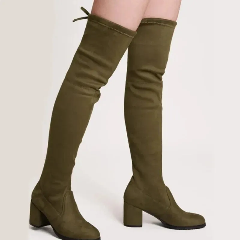 Olive green thigh boots discount