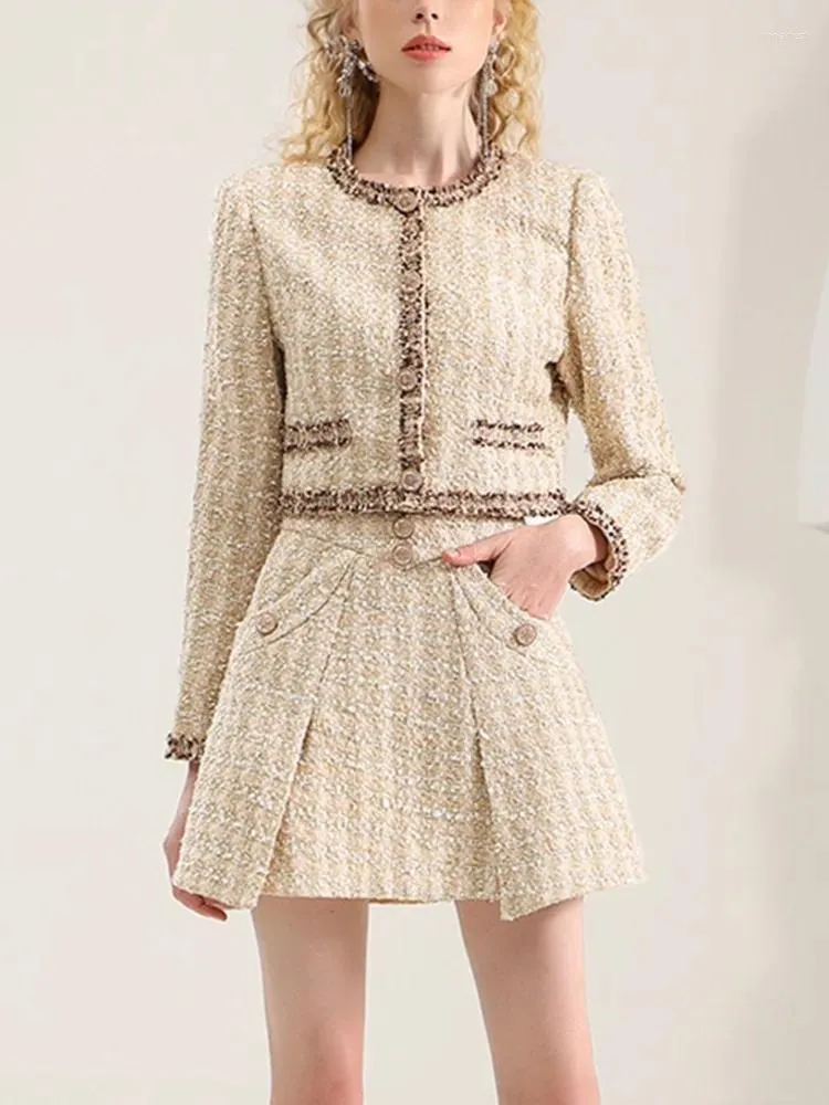 Robes de travail High Street Luxury Designer Vêtements Femmes 2 pièces Outfit Set Conjuntos Femininos Mode française Tweed Veste Manteau Jupe Costumes