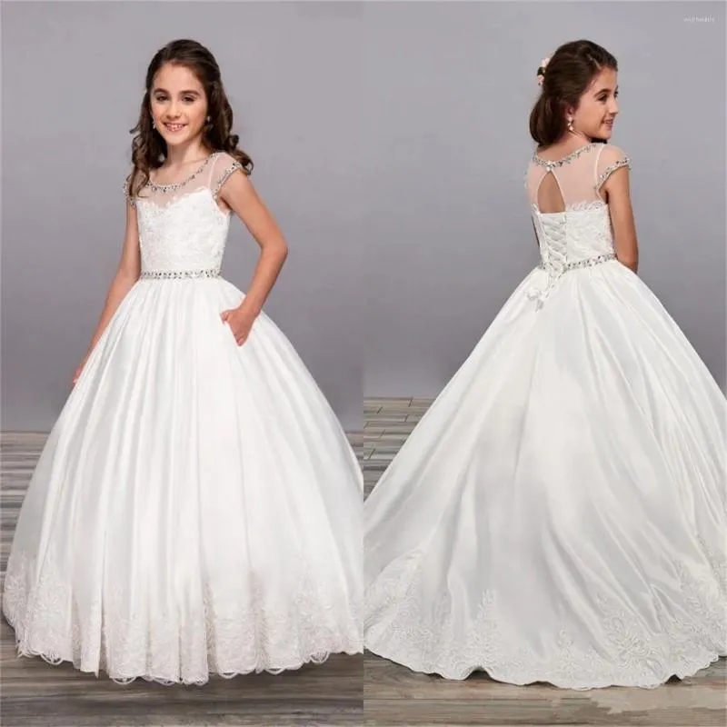 Vestidos da menina vestido de flor clássico branco fofo tule renda casamento princesa criança bola vestidos de baile primeira comunhão festa de aniversário wear