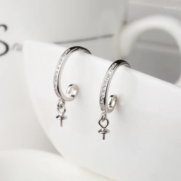 Boucles d'oreilles pendantes en argent sterling plaqué or blanc 925, perle de cristal ou perle ronde de 5 à 10 mm, goutte semi-montée, réglage de bijoux fins