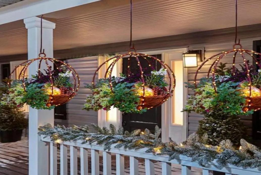 Weihnachtsdekorationen, hängende Dekoration, leuchtender künstlicher Blumenkorb mit Lichterkette, DIY-Ornament, Outdoor-Dekoration99407675603039
