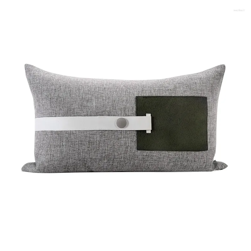 Kudde mörkgrå midja fall ins vitt läder lapptäcke soffa täcker dekorativt täckning för vardagsrum heminredning