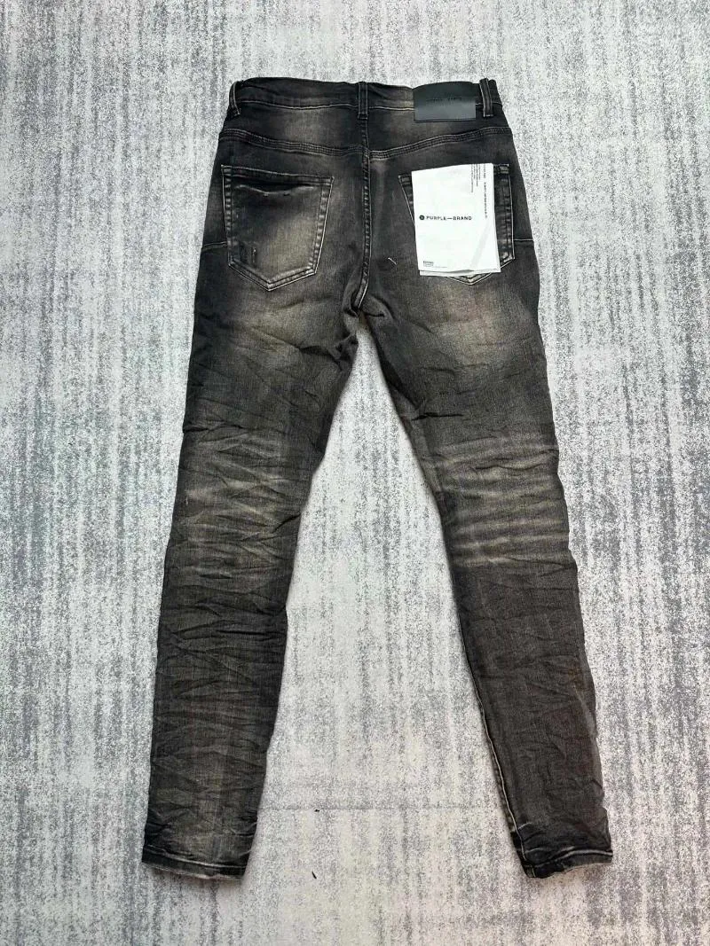 Jeans masculinos Mens Skinny Preto Rasgado Roxo Marca Design Angustiado Slim Fit Destruído Calças Stretch Calças Jeans