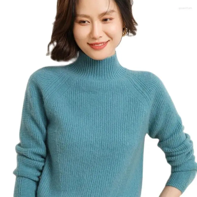 Женские свитера из мериносовой шерсти, женский полуводолазка с длинным рукавом, легкий кашемировый вязаный пуловер, зимний термос