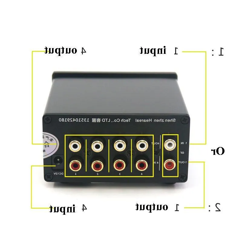 Freeshipping 4 ingressi 1 uscita / 1 ingresso 4 uscite commutatore di segnale audio bidirezionale selettore splitter con RCA AC100V-240V l1-002 Gjddu