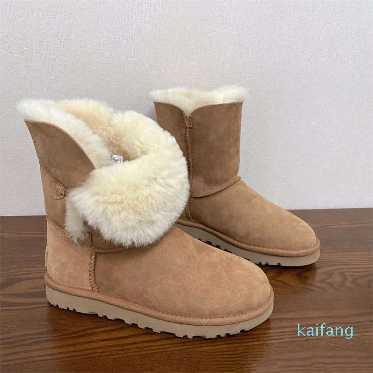 Stivali da neve soffici di design Mini Stivali invernali con plateau Australia Scarpe con pantofola in pelliccia e caviglia in lana
