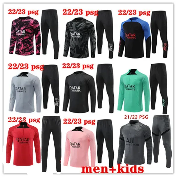 23 Half Zip Football Tracksuit Maillots 22 2023 Paris Classic Style Men Kids Training Suit Kit Sets Uniform Enfants