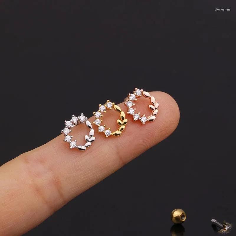 Stud Earrings 1 PCS Cute Small Zircon Leaf Circle Shape Ear Cartilage Piercing Earring Gold Color Stainless Steel Bar Ball