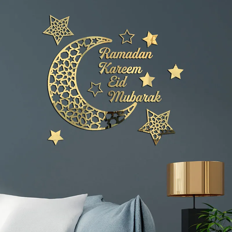 Väggklistermärken Eid Mubarak Akryl tapeter ihålig måne ramadan kareem dekorativt självhäftande diak för hem sovrum dekoration 230410