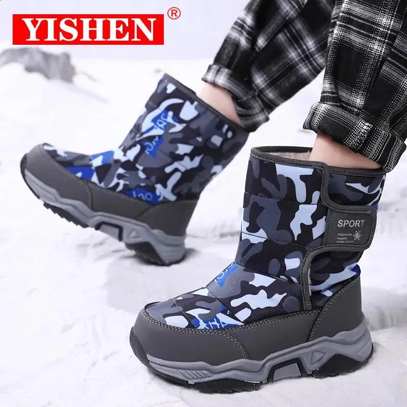 Botas Yishen Inverno Crianças Sapatos Quentes De Pelúcia À Prova D 'Água Não-Slip Botas De Neve Para Crianças Sola De Borracha Moda Ao Ar Livre Meninos Meninas Sapatos 231109