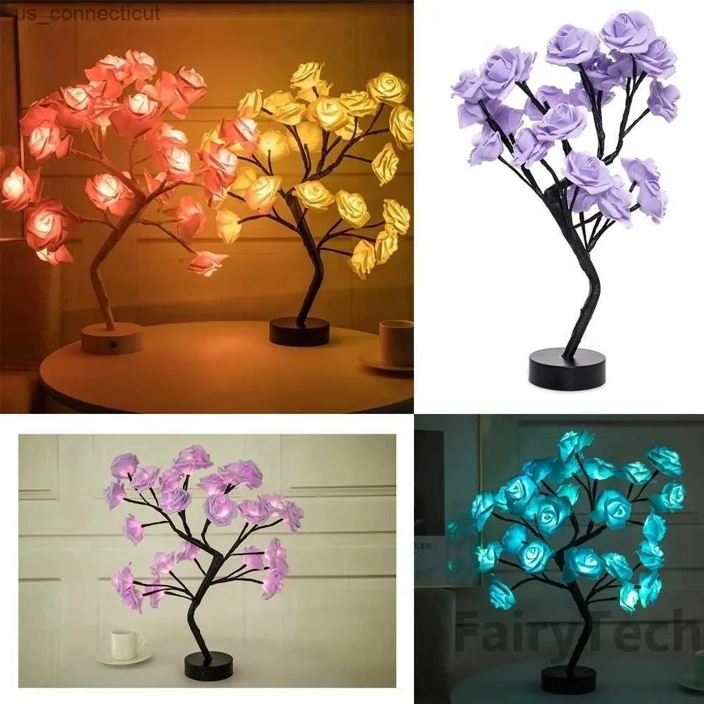 Lâmpadas de mesa LED Rose Flower Table Lamp USB Luzes de árvore de Natal Luzes noturnas Festa em casa Decoração de quarto de casamento Presente de dia das mães R231114