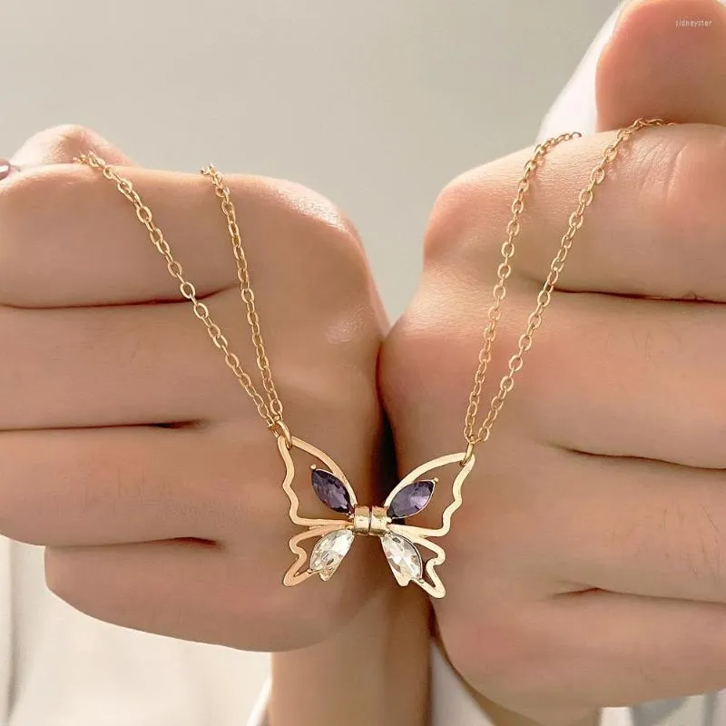 Chains Fashion Butterfly Magnetic Couple Necklace Shiny Zircon Charm Clavicle Chain For Women Romantic Friendship Anniversary Jewelry