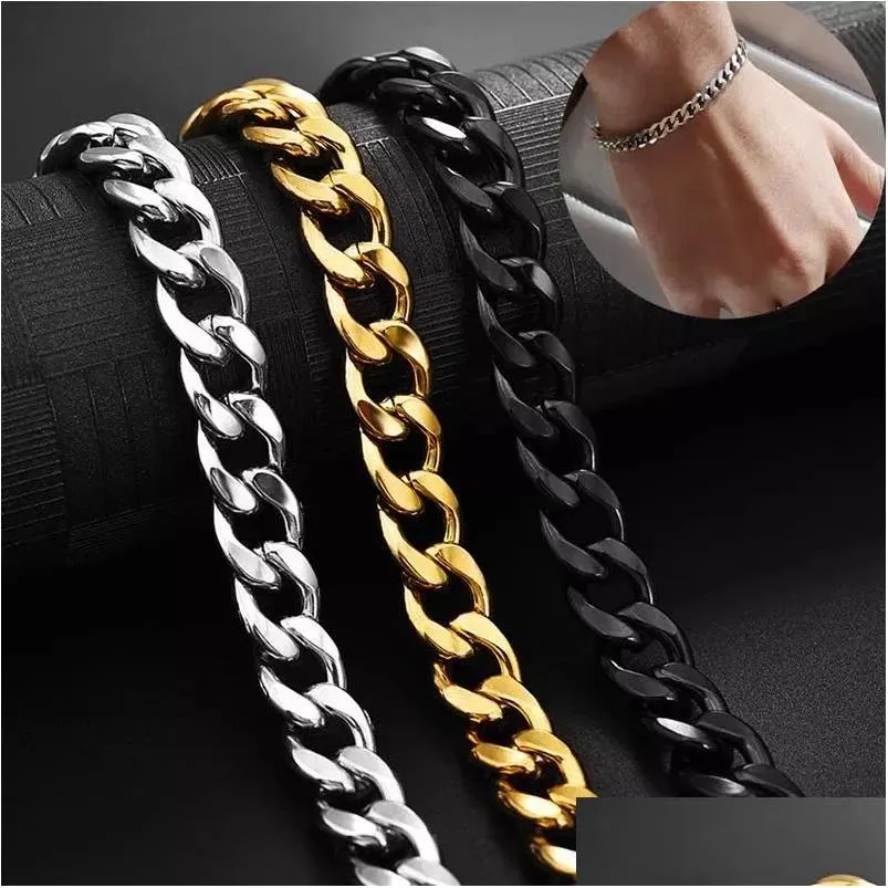 Cadena 511Mm Hombres Pulsera Moda Acero Inoxidable Curb Cuban Link Brazalete Para Hombres Mujeres Hiphop Moda Muñeca Joyería Regalo Gota Dhgarden Dhbpk