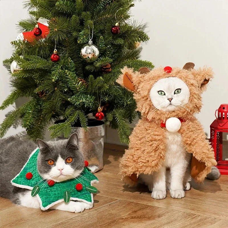 Cão vestuário animal de estimação natal elk capa gato inverno quente capa cão bonito roupas de estimação gato casaco engrossado cão outono inverno manto pet suprimentos 231110