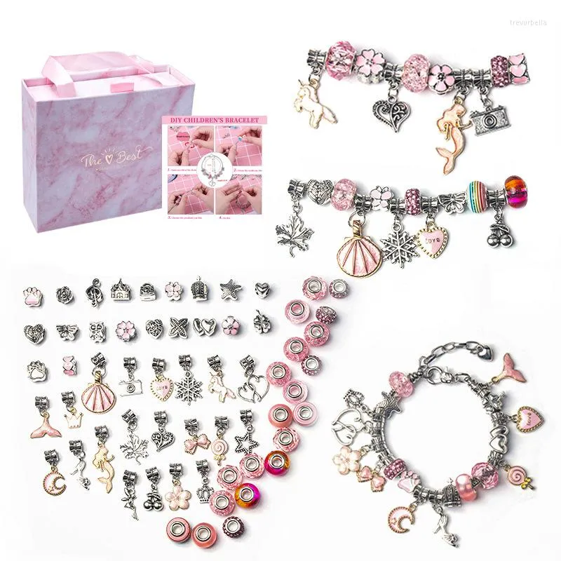 Urok bransolety dla dzieci kreskówka różowy zestaw DIY Ręcznie robione biżuteria bransoletka dla kobiet wykwintna koraliki pudełko prezentowe dziewczyny