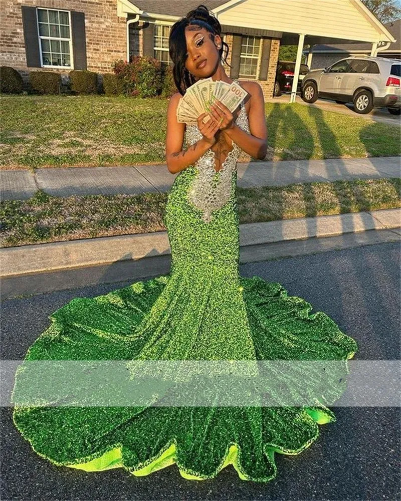 Sparkling Glitter Green Sequin Mermaid Green Sparkly Prom Dress