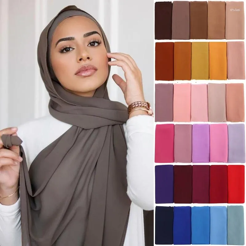 Vêtements ethniques 72 175cm Mousseline de soie musulmane Hijab Châles Écharpe Femmes Solide Couleur Head Wraps Hijabs Foulards Dames Foulard Femme Voile