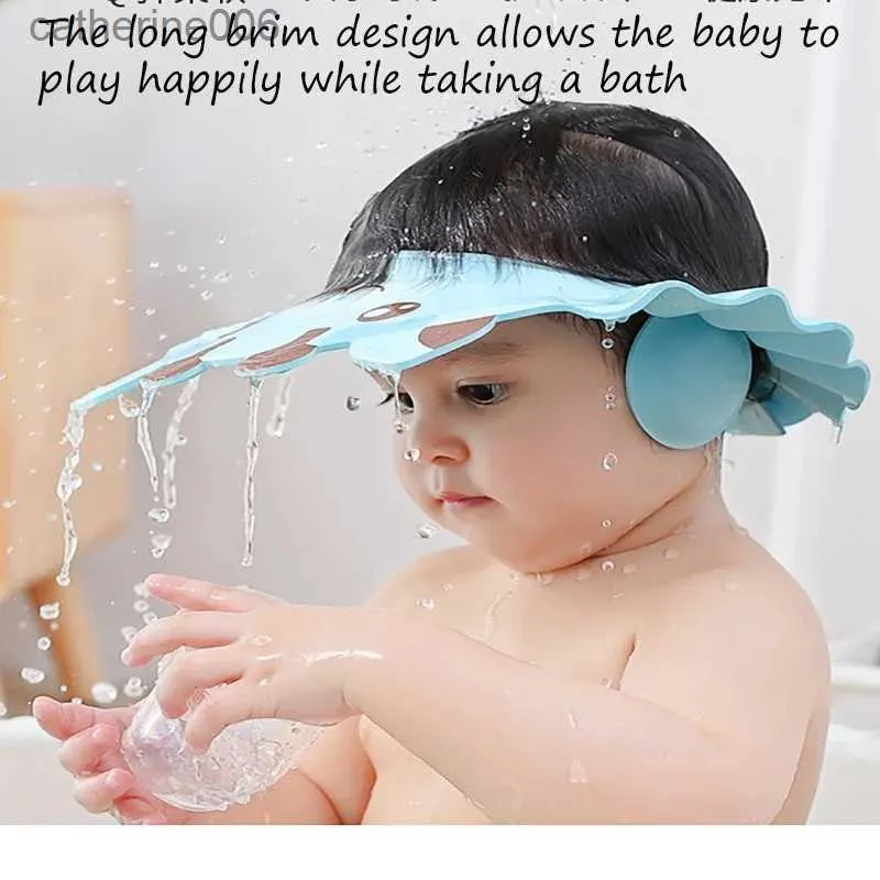 Shower Caps Baby Bath Kids Hat Shampoo Safe Anti Water Cap Accessories Shower Adjustable Soft Shield Bathing Safe Children Shower Head CoverL231111