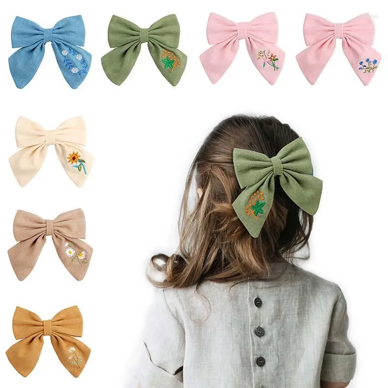 Haarschmuck 2023 Kinder Kopfbedeckung Baumwolle Leinen Stoff Baby Schleife Mädchen Haarnadel Exquisite Stickerei Kinder Clips Geschenk