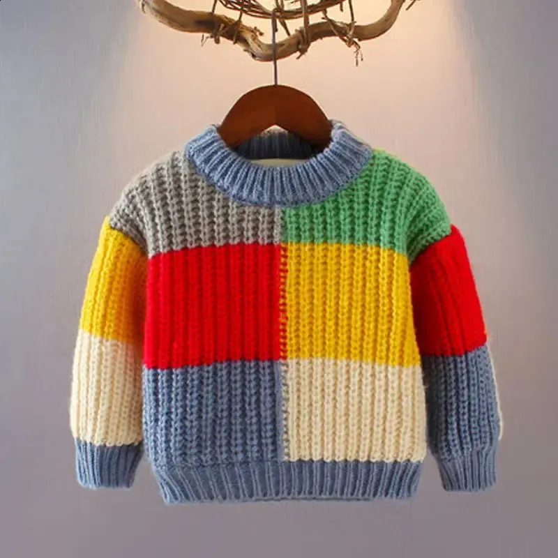 プルオーバー秋冬2023年男子セーターの女の子の子供を編む服を編むジャンパー幼児格子縞の色マッチ231109