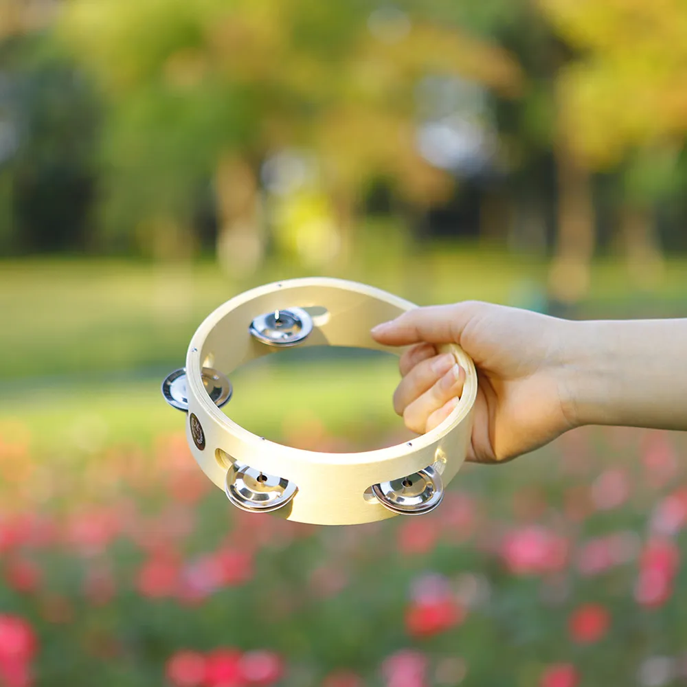6 Inch Metal Handbell Tambourine With Wooden Rattle Ball Perfect For