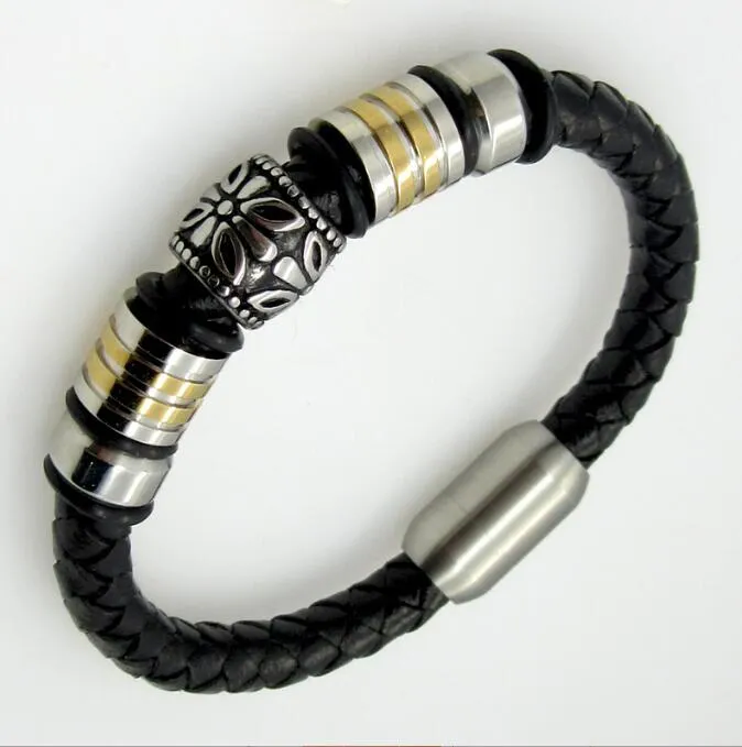 Bracelet Personalized Real Leather Dual Color Totem Titanium Steel Bracelet Men's Bracelet Bracelet