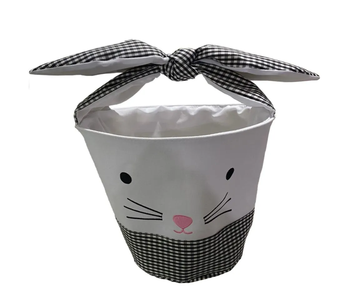 Check Ear Bow Tie Bunny Easter Basket Purple Plaid Easter Day Gift Bag Cartoon Blanks Bunny Bucket For Kid Egg Candies DOM17666320645