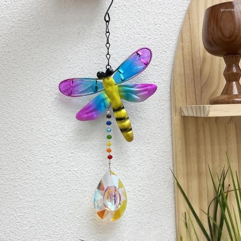 Decorative Figurines Indoor And Outdoor Window Decoration Gifts Iron Dragonfly Crystal Wind Chime Pendant