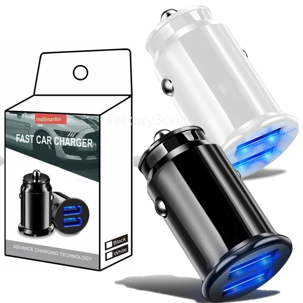 Dual USB Ports 3.1A Car Charger Mini Auto Power Adapter för iPhone 15 11 12 13 14 Samsung S23 S24 S10 S20 HTC Tablet PC Mp3 F1