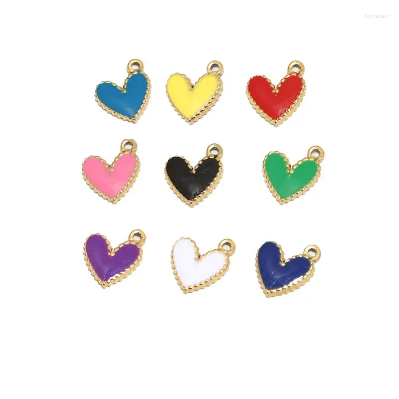 Charms 5pcs Stainless Steel Enamel Heart Colourful Love-Shape Pendants For Earrings Bracelet Necklace Jewelry Making Finding