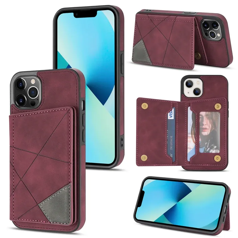 Capa de telefone carteira fina fosca para iPhone 15 14 11 13 12 Pro Max 14Plus 13 12 Mini XS Max XR X 8 7 PU Couro Kickstand Slots para cartões Capa traseira Fecho magnético duplo