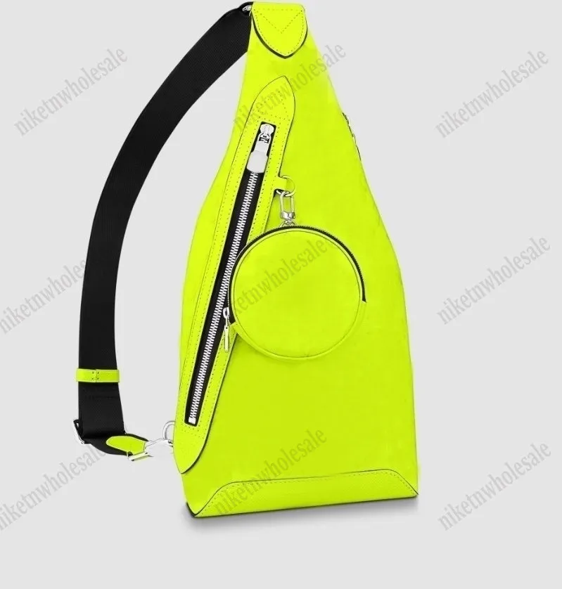 Luxury Brand Bag Neon Yellow Duo Sling Bag Classic Mens Backpack M30945 Taiga Leather Crossbody side zipped pocket Designer Bag removable zipped coin