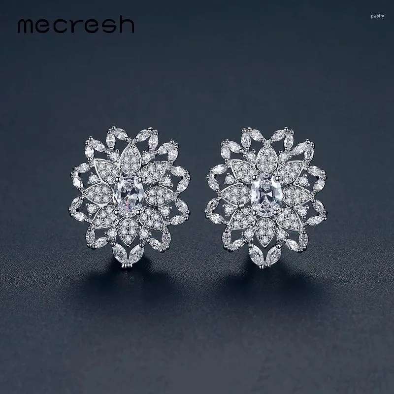 Dangle Oorbellen Mecresh Europese Bloem CZ Grote Stud Voor Vrouwen Clear Kleur Bridral Piercing 2023 Bruiloft Sieraden MEH1218