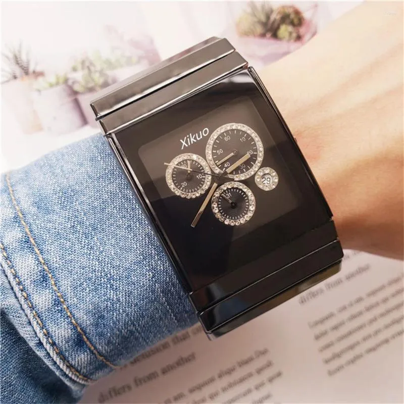 Wristwatches XIKUO 2023 Fashion Black Ceramic Watch Square Quartz Anti-Scratch Waterproof Wristwatch With Calendar Rectangle