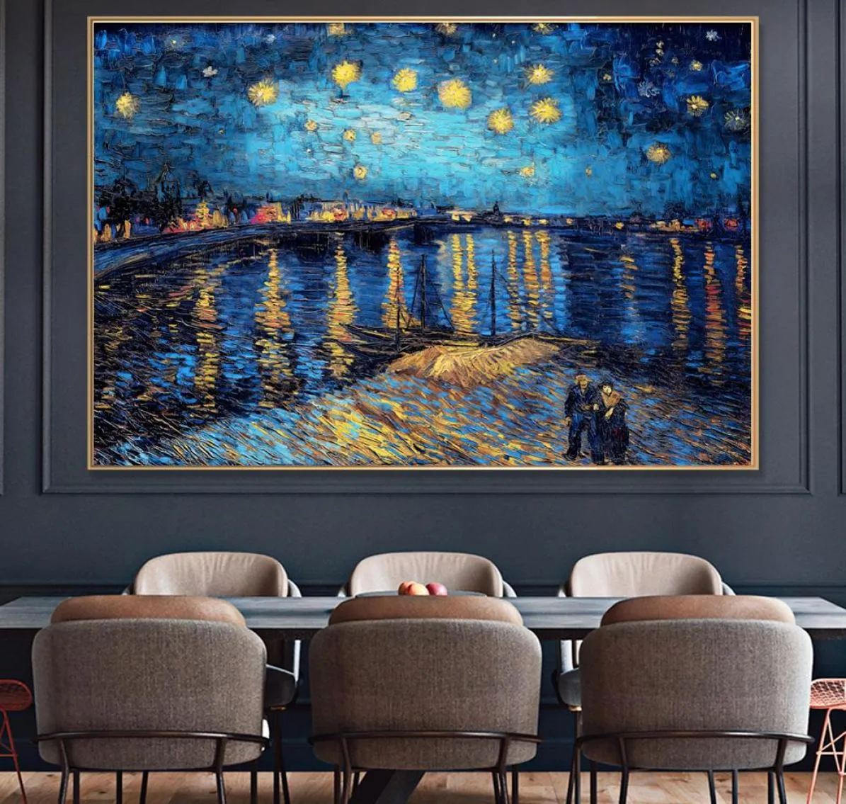 Riproduzione del famoso dipinto di Van Gogh su tela Notte stellata sul Rodano Poster e stampe Immagine impressionista della decorazione della parete4296948