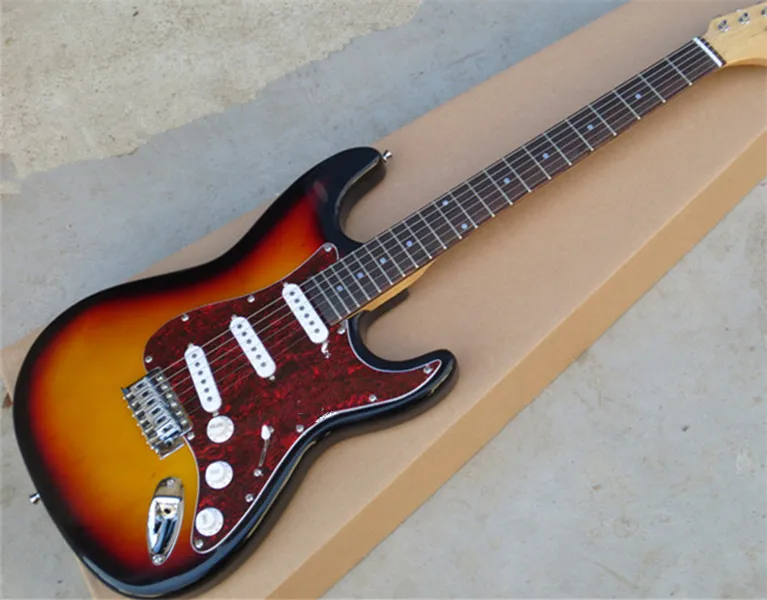 Custom Brown Sunburst John Mayer Guitare électrique Sunburst trois tons rouge tortue Pickguard Chrome Vintage Tuners