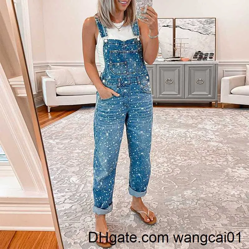 Women's Jumpsuits Rompers 2023 Jumpsuits Jeans Fashion Women Street Loose Causal High Waist Polka Dots Print Denim Trousers 410&3