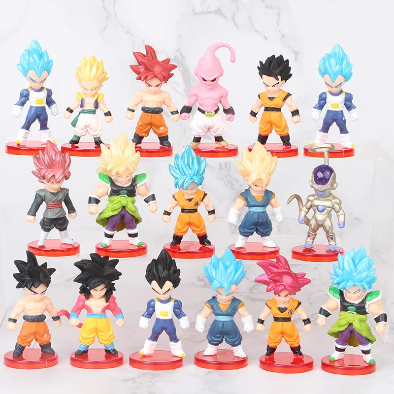 16 pièces/lot boule de dessin animé Mini figurine en gros 7cm Figurines avec Base Gacha Anime PVC poupées jouet