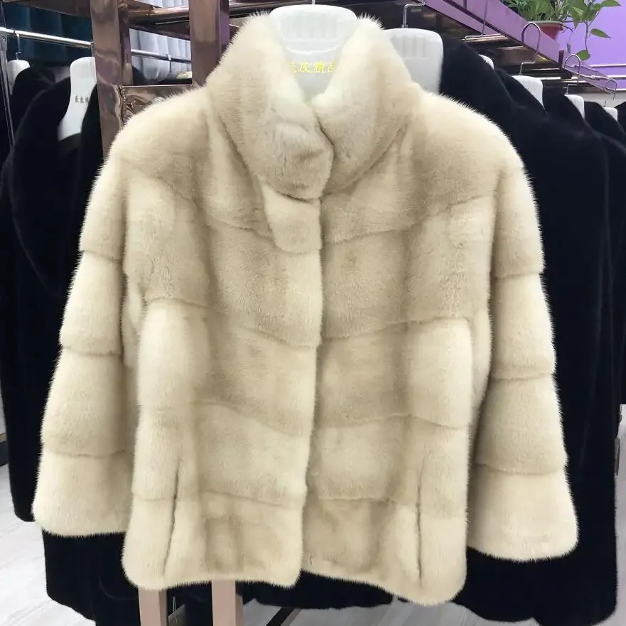 Women's Fur Faux Natural Mink Jacket Real Short Coat Fashion Warm Casual 231110