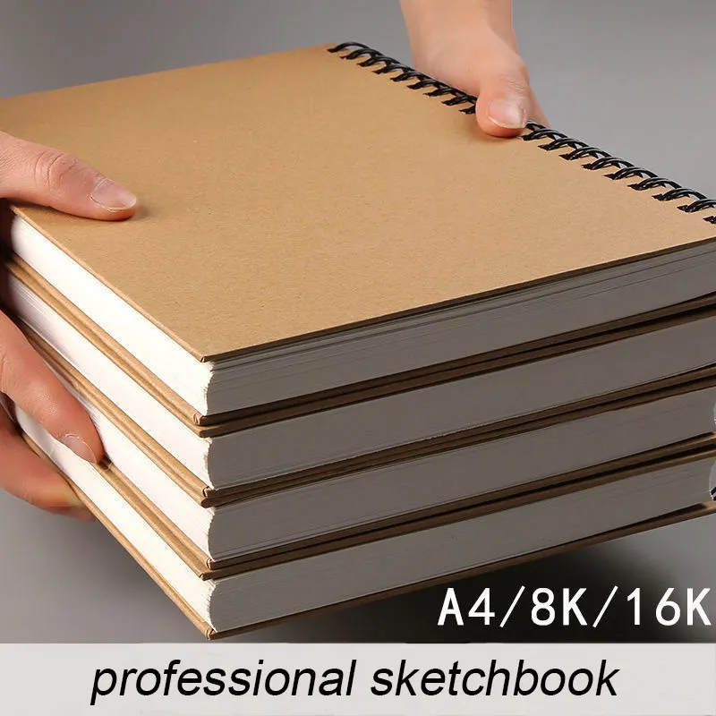 Anteckningar Spiral Art Notebook Kraft Paper Blank 160GSM Hard Cover School Supplies Pencil Drawing Stationery 230408