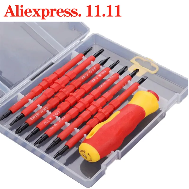 Screwdrivers Insulated screwdriver set withstand voltage 1000V slotted screwdriver set with testing pen and electrician manual tools 230410