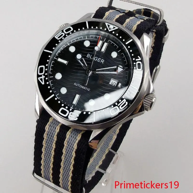 Orologi da polso Orologio meccanico automatico da 41 mm da uomo Biger Top Brand Vetro zaffiro Data Lunetta girevole Cinturino in nylon