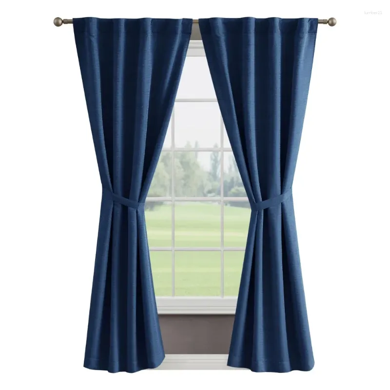 Curtain Blackout Window Panels With Tiebacks Back Tab Navy 38" X 96"door Curtains Luxury For Living Room