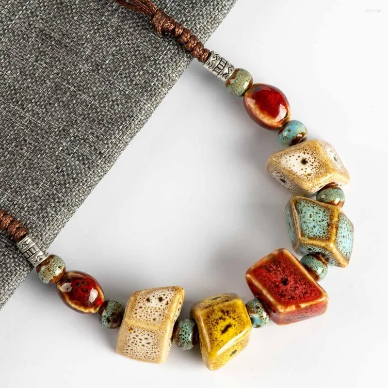 Pendant Necklaces Colorful Irregular Shape Ceramic Beads Neckalce Artware Antique Wholesale & Pendants For Women #FY567