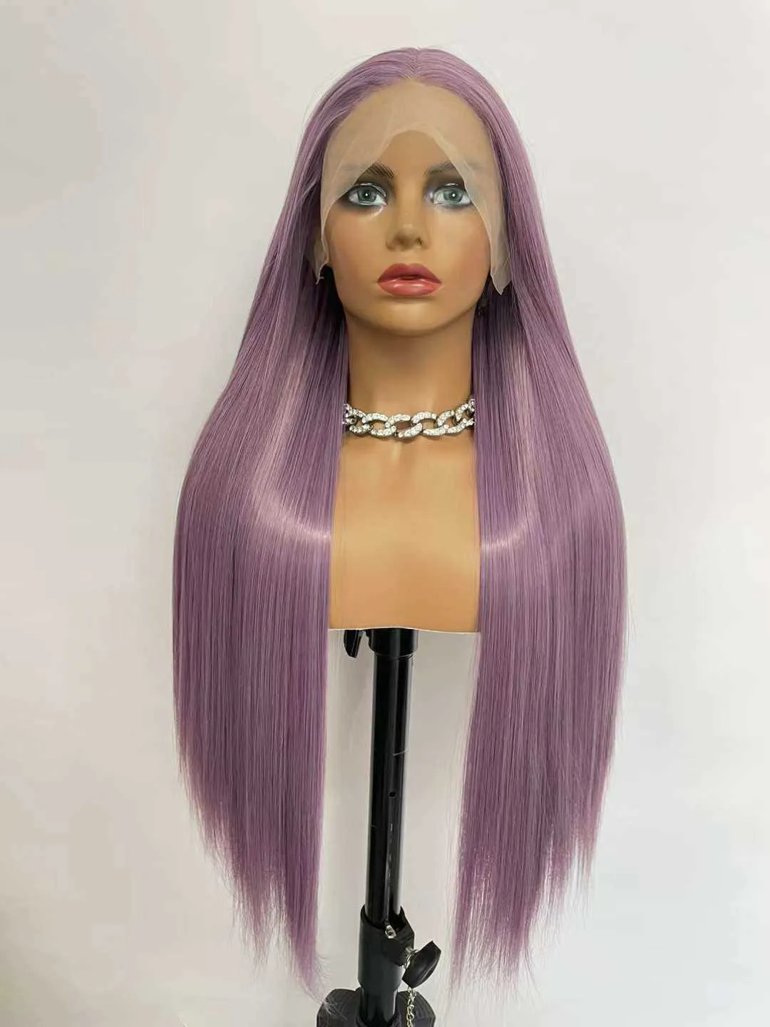 Парики на шнурке и модные парики Длинные прямые волосы фиолетового цвета из синтетического волокна спереди, наполовину плетенные вручную головные уборы
