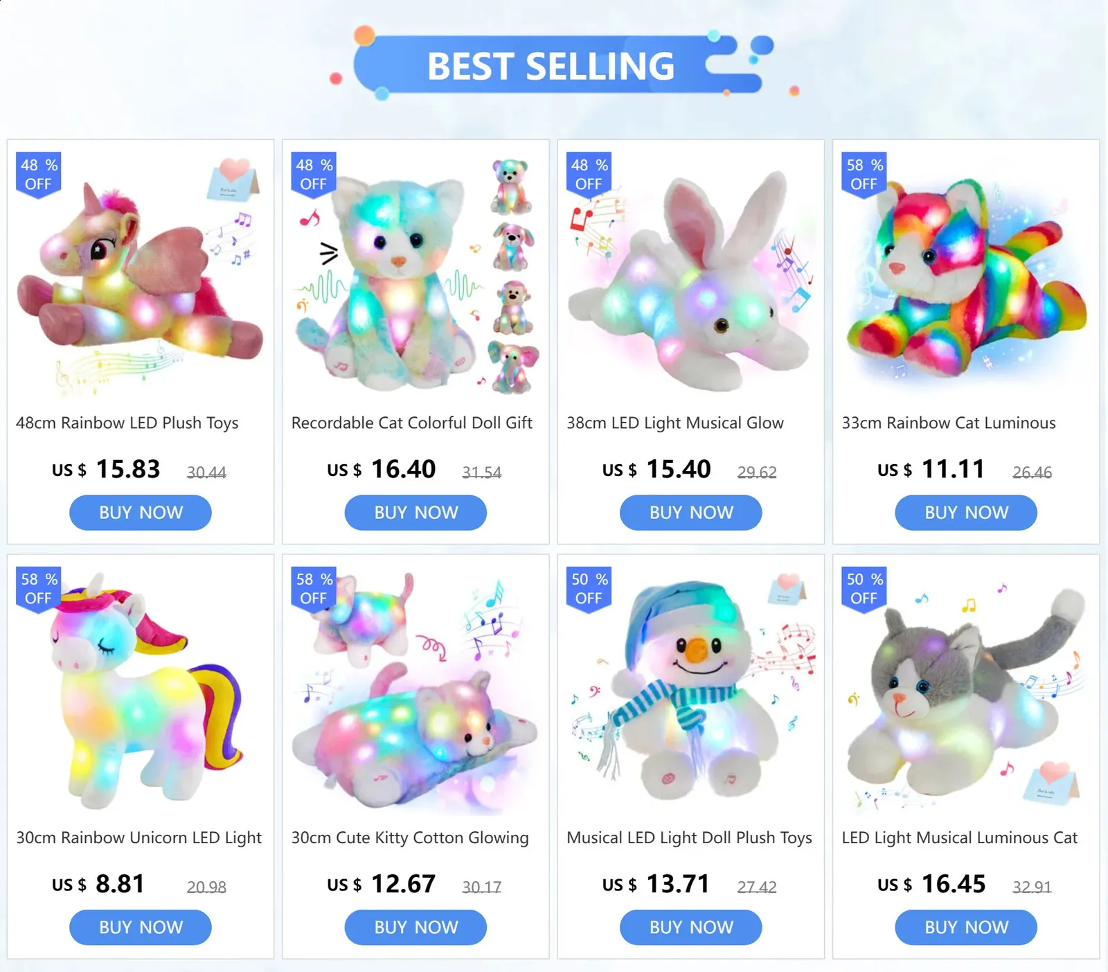 Plush Light Up Toys Rainbow LED Plush Toys Musical Throw Pillows ...
